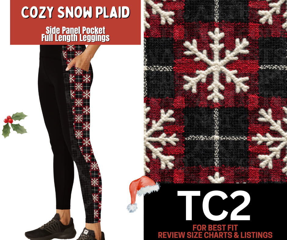 Cozy Snowman Plaid Side Panel Pocket Full Length Leggings