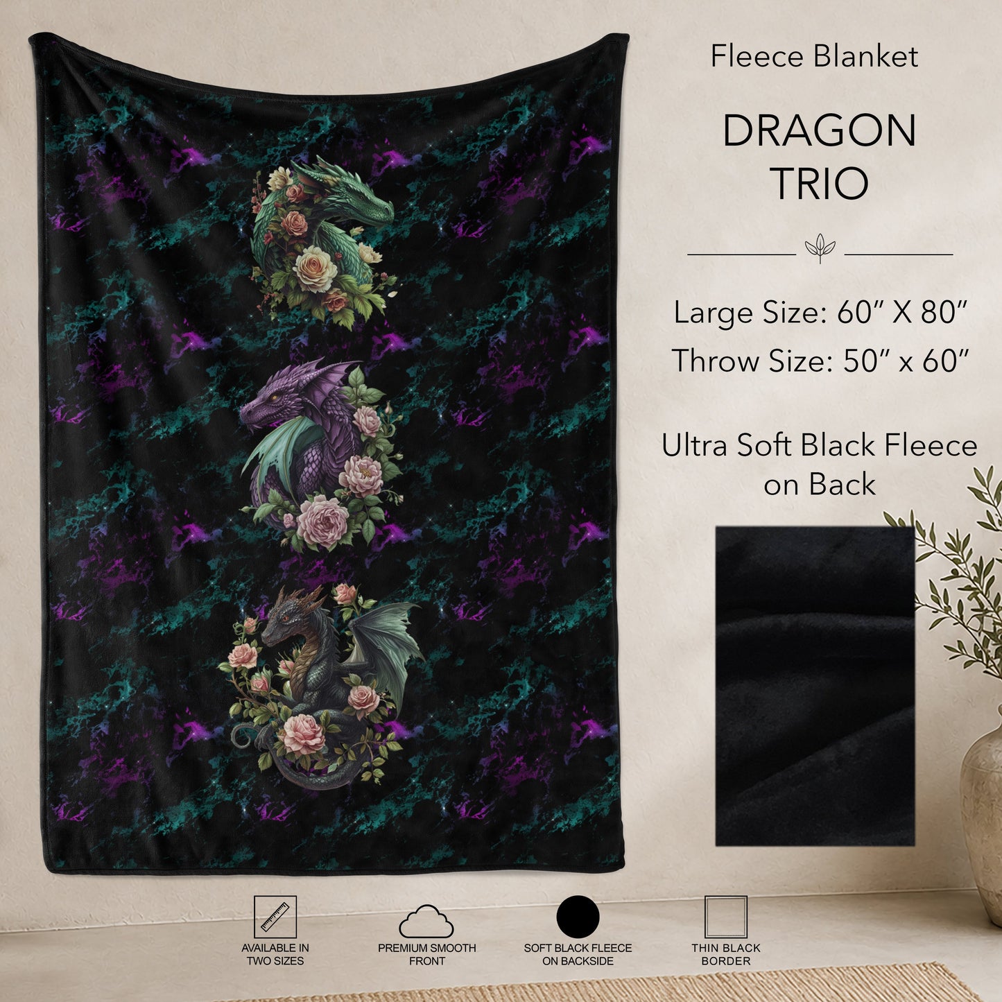 B304 - Pre-Order Dragon Trio Fleece Blanket (Closes 7/31. ETA: early Oct)