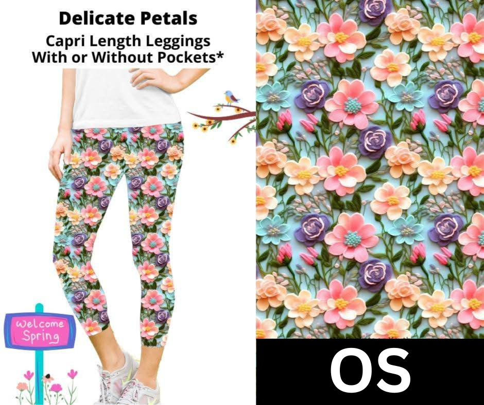 Delicate Petals Capri Length Leggings w/ Pockets