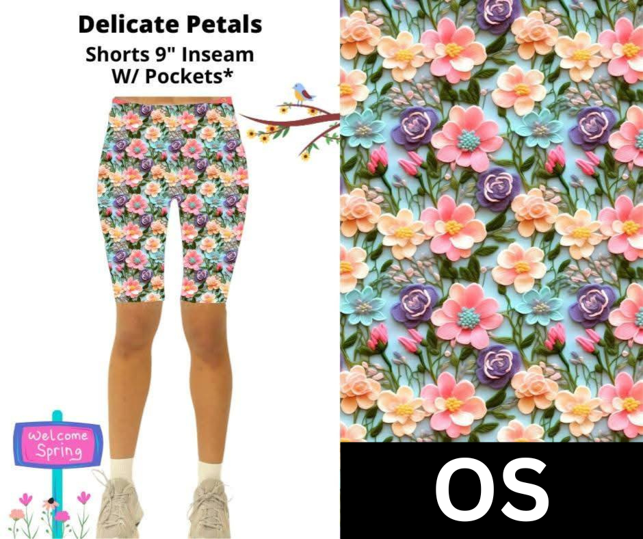 Delicate Petals 9" Shorts w/ Pockets