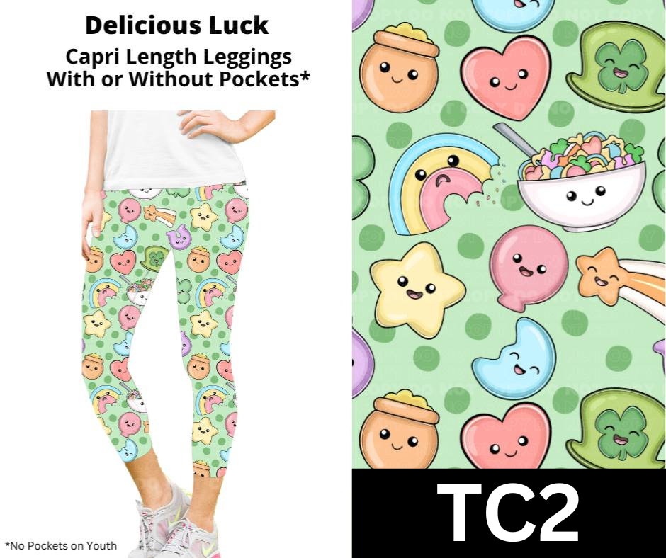 Delicious Luck Capri Length Leggings w/ Pockets