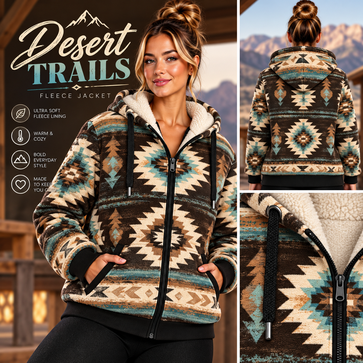 Desert Trails-FLEECE LINED HOODED JACKET-PREORDER CLOSING 11/9
