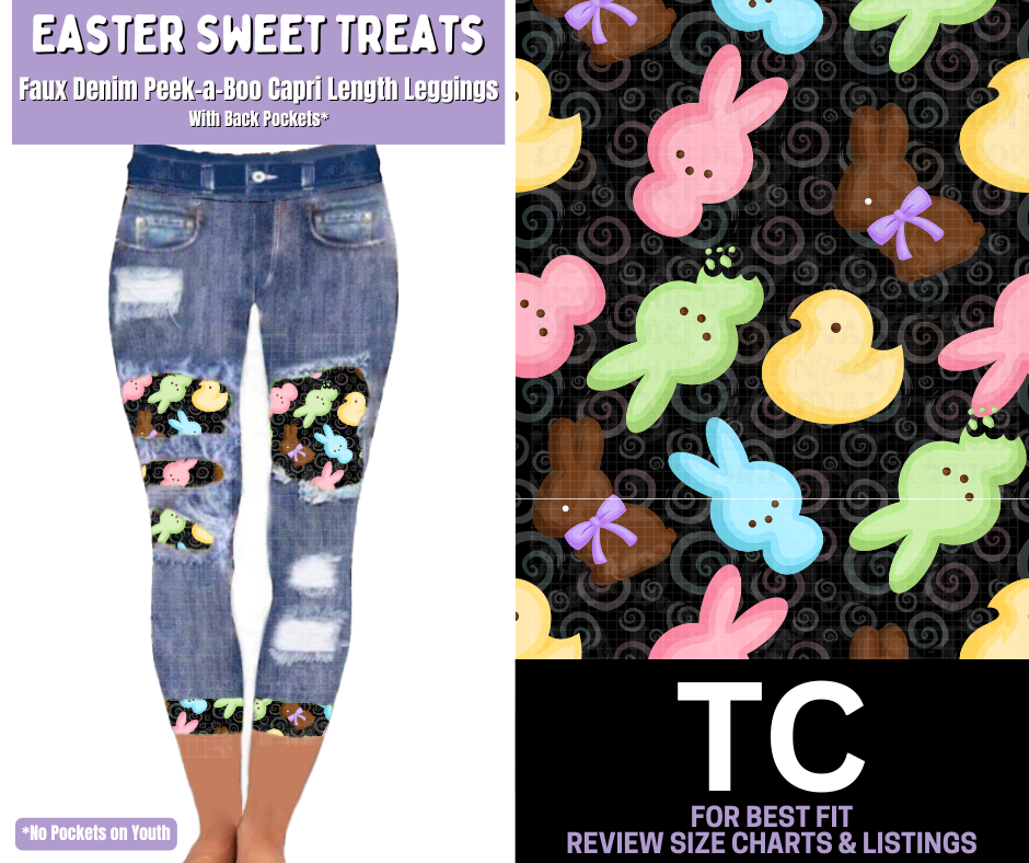 Easter Sweet Treats Capri Faux Denim Peekaboo