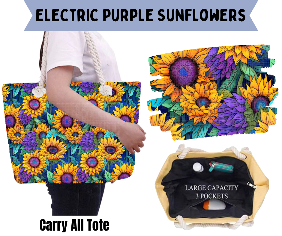 Electric Purple Sunflowers Carry All Tote
