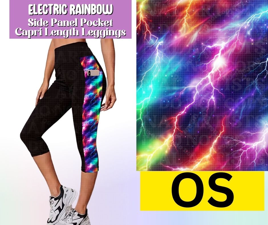 Electric Rainbow Side Panel Pocket Capri Length Leggings