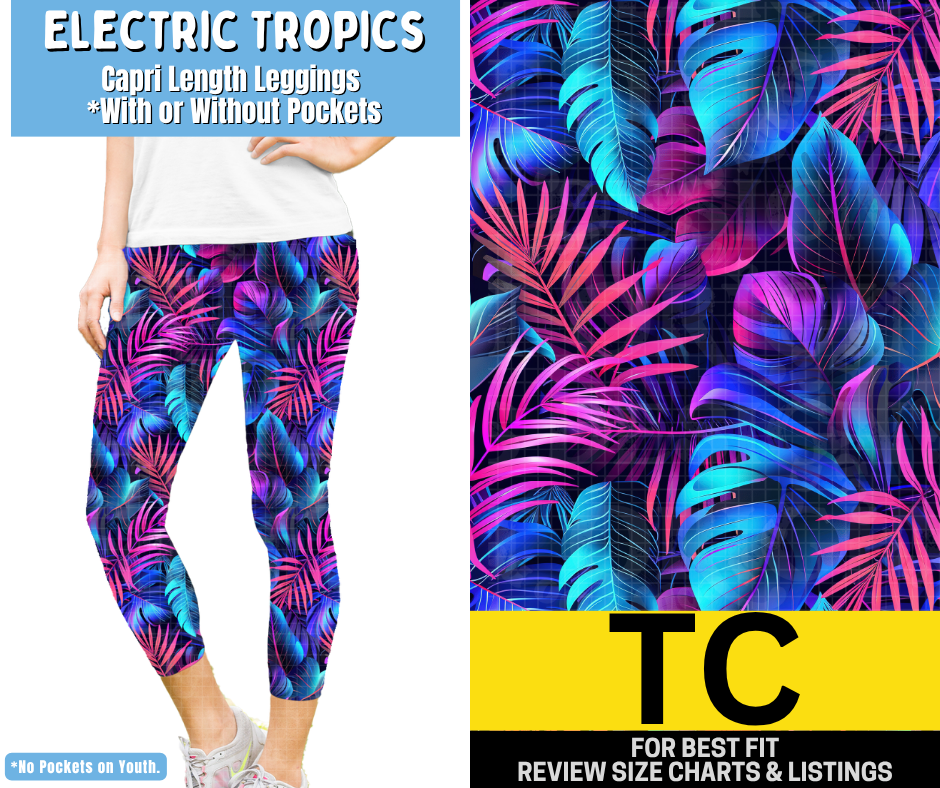 Electric Tropics Capri Length Leggings w/ Pockets