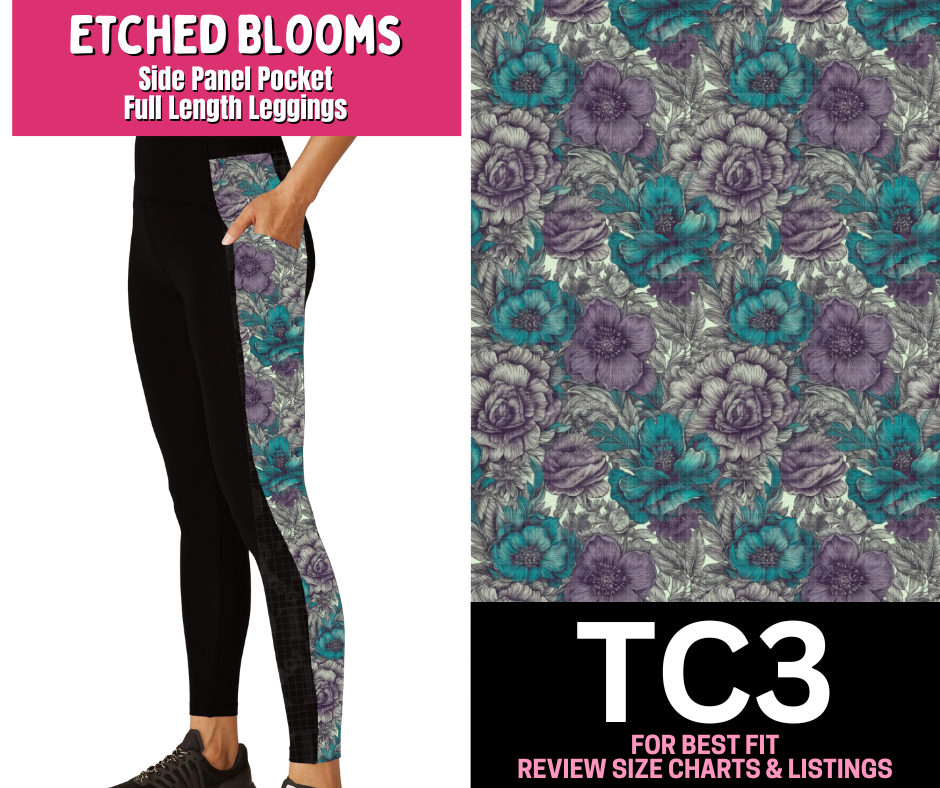 Etched Blooms Side Panel Pocket Full Length Leggings