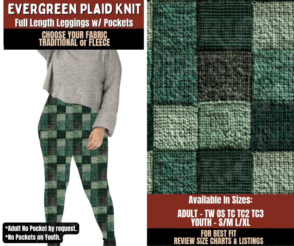 Preorder! Closes 9/21. ETA Dec. Evergreen Plaid Knit Leggings Choose Fleece or Traditional
