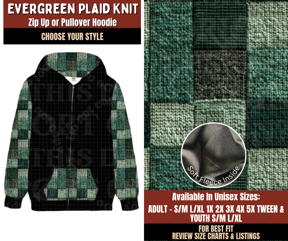 Preorder! Closes 9/21. ETA Dec. Evergreen Plaid Knit Zip-Up or Pullover Hoodie