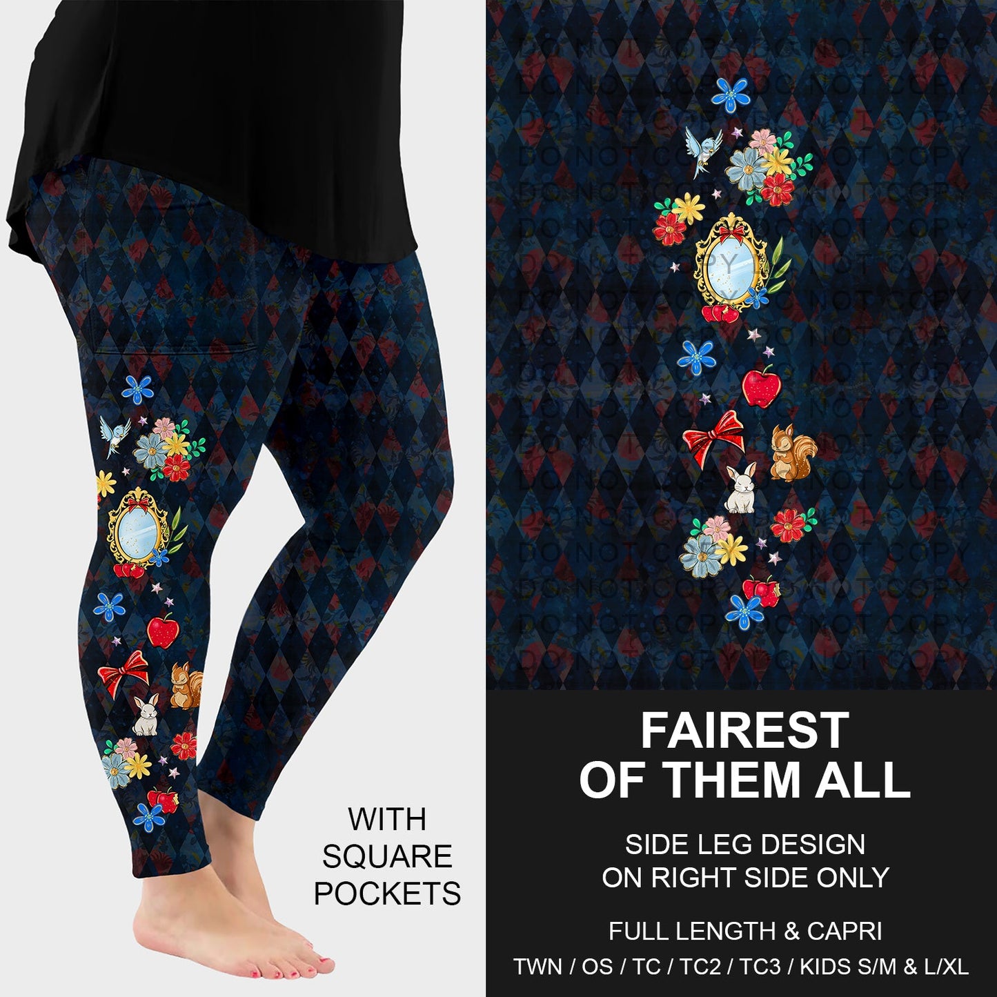 B287 - Preorder Fairest of Them All Side Design Leggings w/ Pockets (Closes 4/26. ETA: late June)