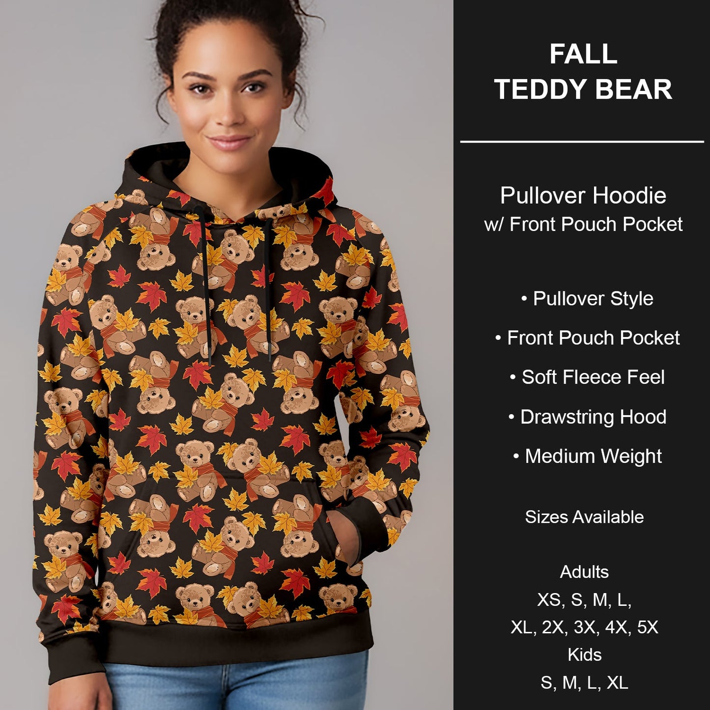 B299 - Preorder Fall Teddy Bear Pullover Hoodie (Closes 7/12. ETA mid Sept.)