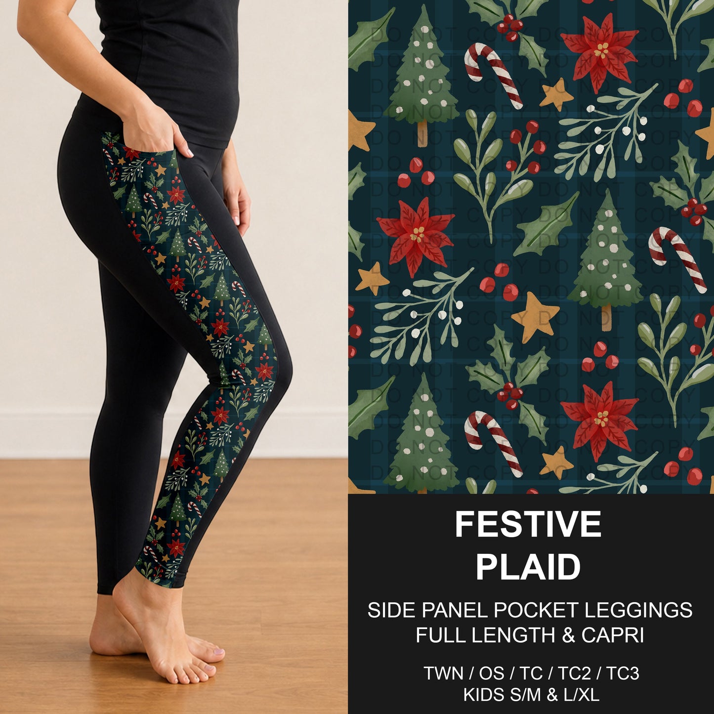 B311 - Preorder Festive Plaid Side Panel Pocket Leggings (Closes 9/06. ETA: mid Nov.)