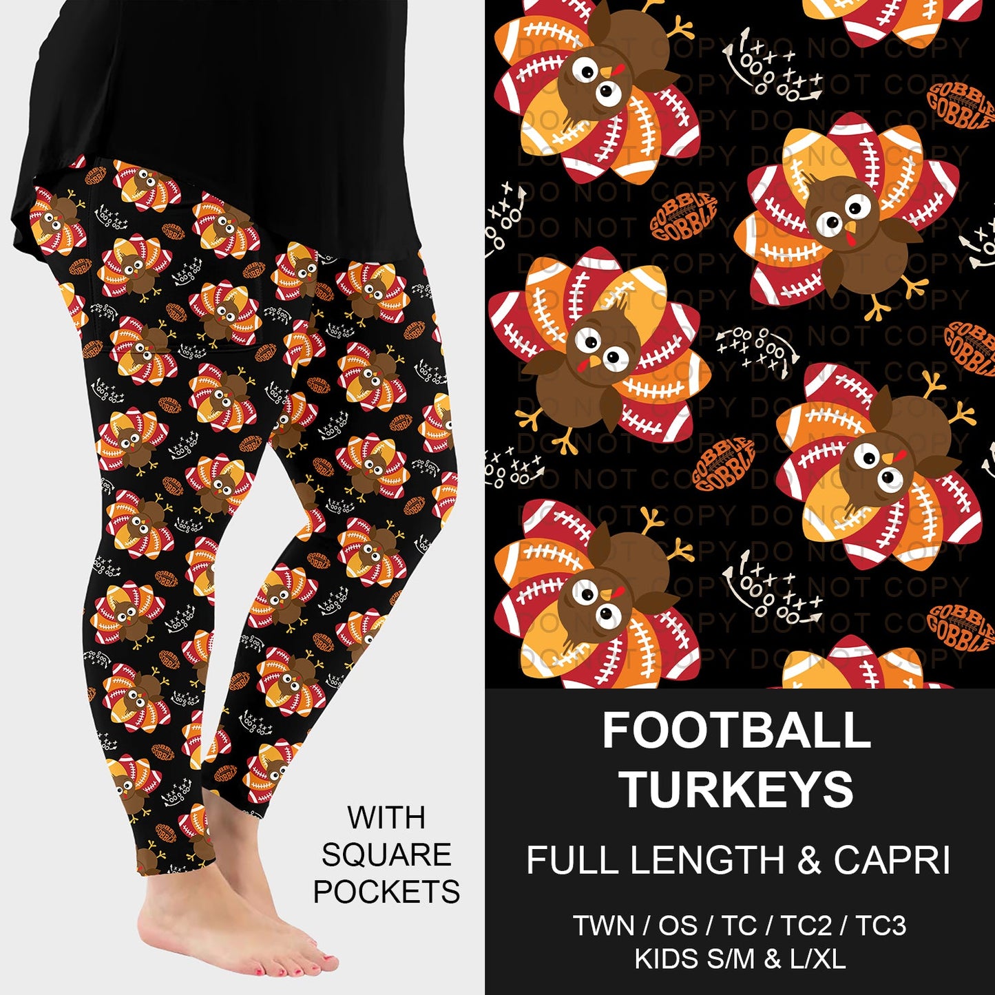 B250 - Preorder Football Turkeys Leggings w/ Pockets (Closes 9/07. ETA early Nov.)