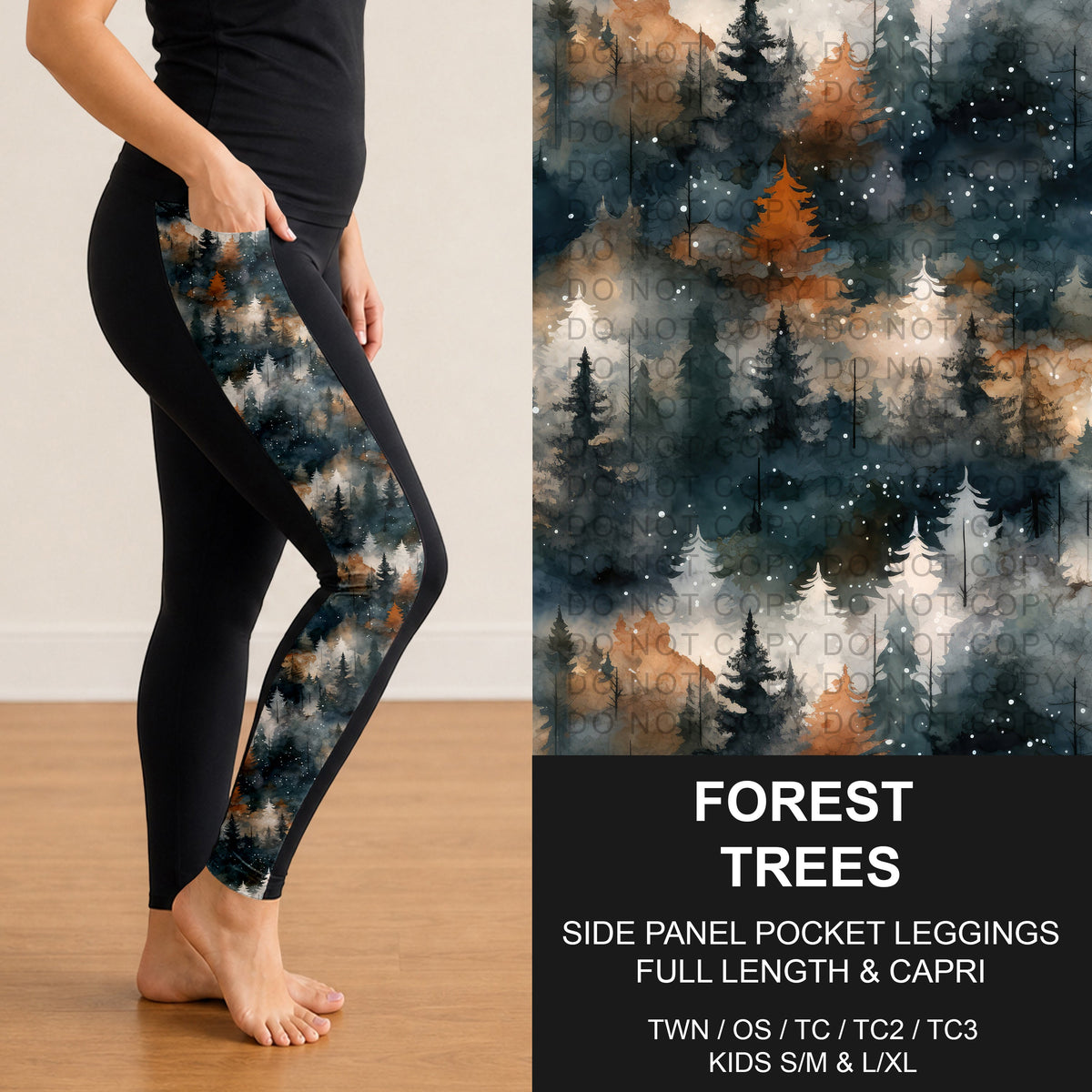 B314 - Preorder Forest Trees Side Panel Pocket Leggings (Closes 9/27. ETA: late Nov.)