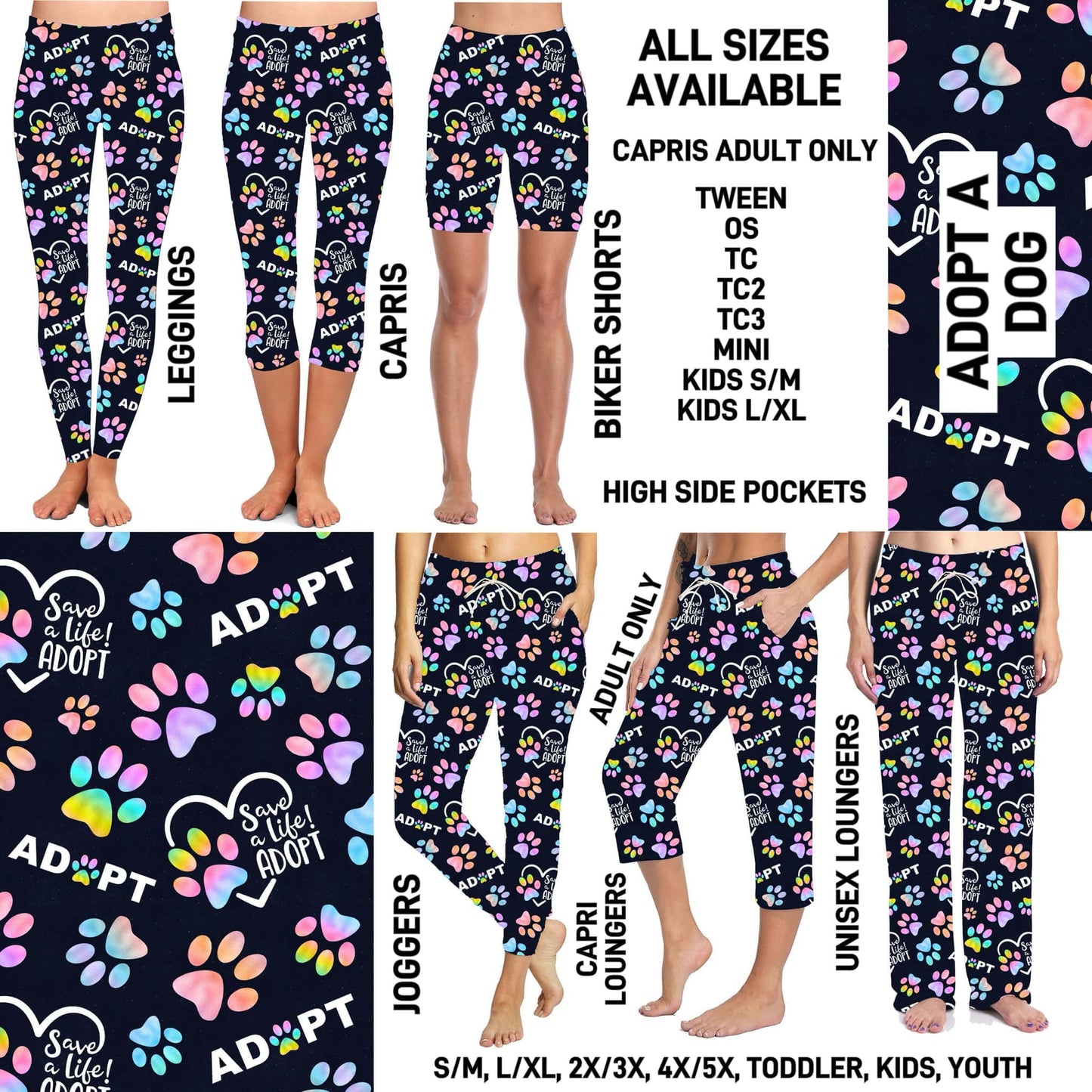 RTS - Adopt A Dog Biker/Capris/Leggings with High Side Pockets