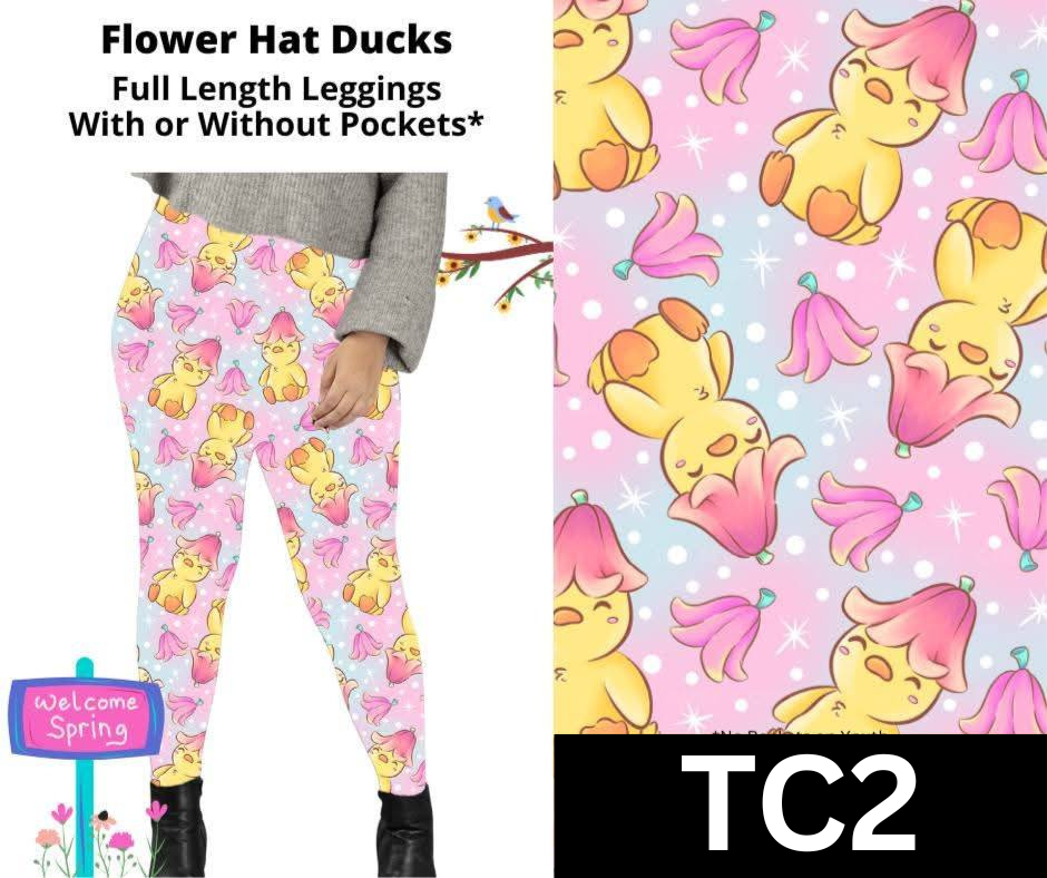 Flower Hat Ducks Full Length Leggings w/ Pockets