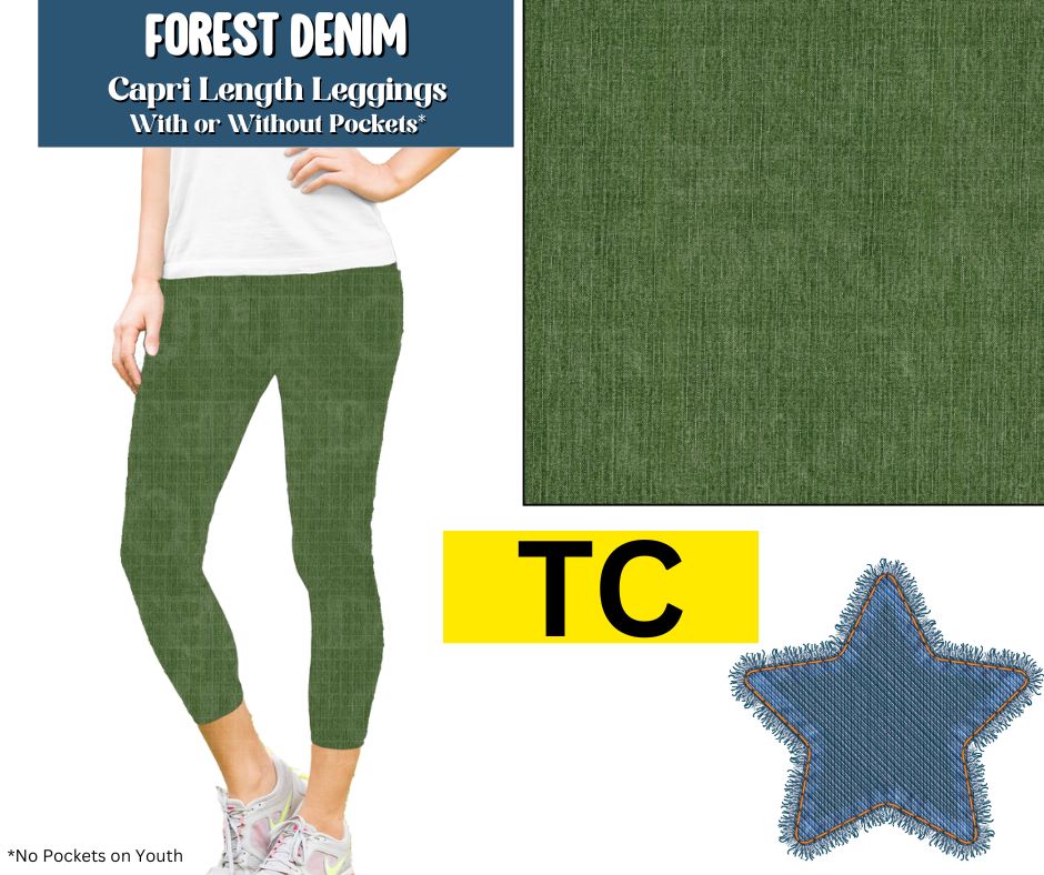 Forest Denim Capri Length Leggings w/ Pockets