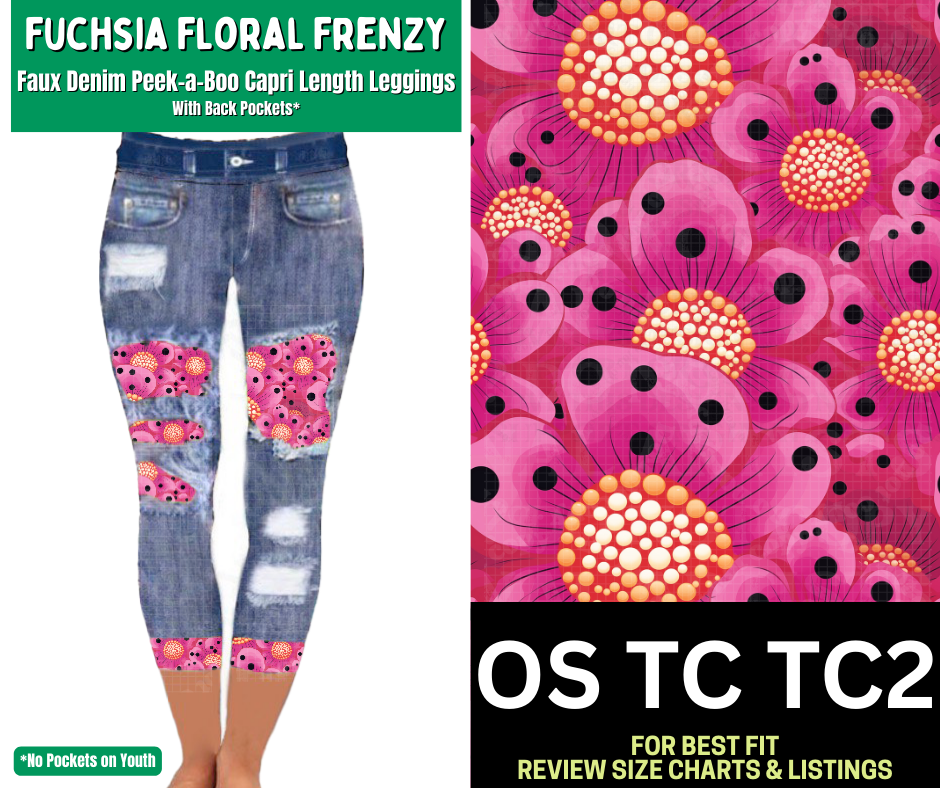 Fuchsia Floral Frenzy Capri Faux Denim Peekaboo