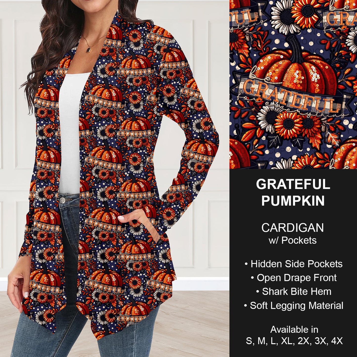 B250 - Preorder Grateful Pumpkin Cardigan w/ Pockets (Closes 9/07. ETA: early Nov.)