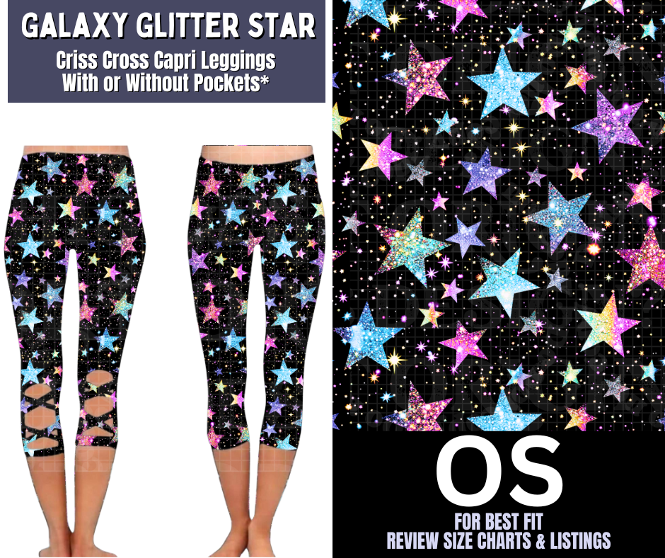 Galaxy Glitter Star Criss Cross Capri w/ Pockets