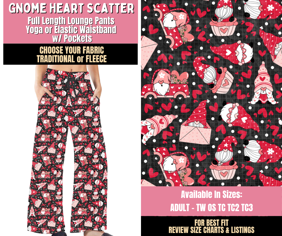 Preorder! Closes 10/15. ETA Jan. Gnome Heart Scatter Lounge Pants Choose Fleece or Traditional