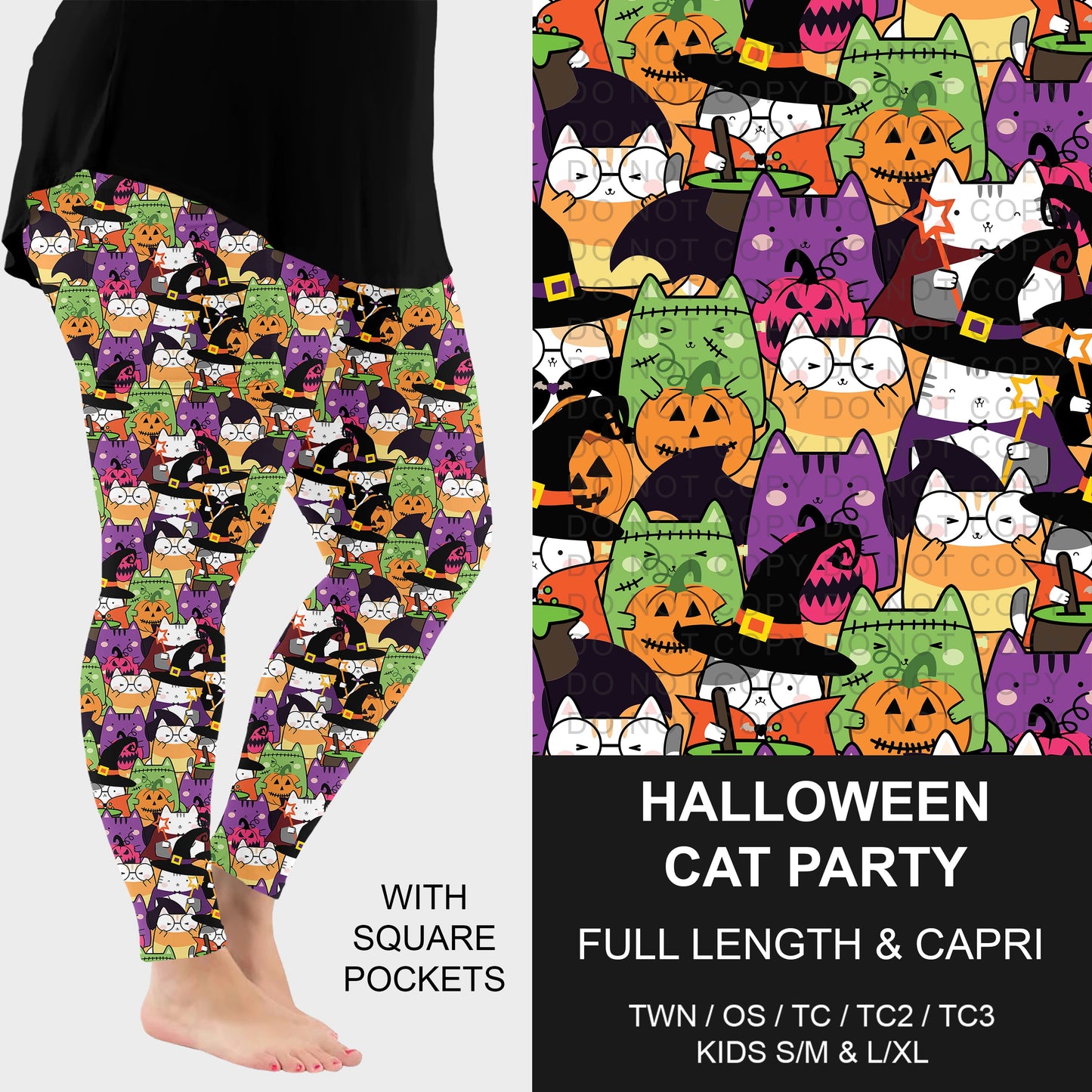 B307 - Preorder Halloween Cat Party Leggings w/ Pockets (Closes 8/02. ETA: early Oct.)