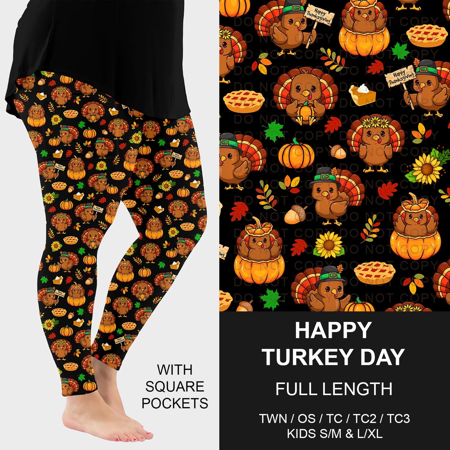 B250 - Preorder Happy Turkey Day Leggings w/ Pockets (Closes 9/07. ETA early Nov.)