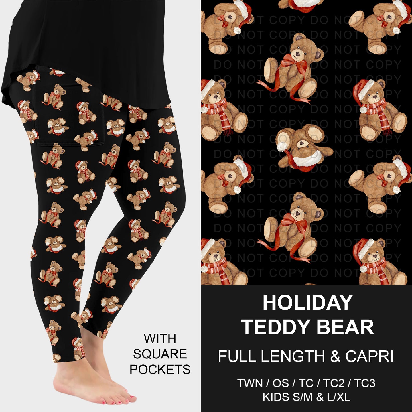 B311 - Preorder Holiday Teddy Bear Leggings w/ Pockets (Closes 9/06. ETA: mid Nov.)