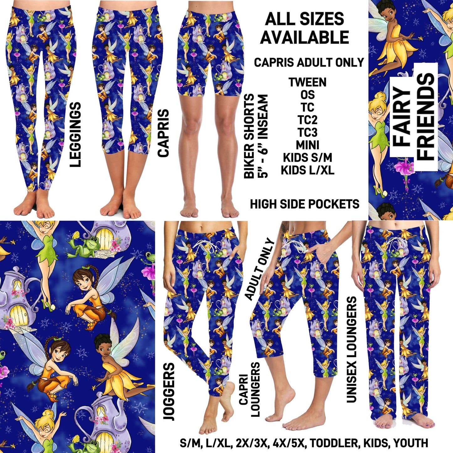 263BT - Fairy Friends Biker/Capris/Leggings with High Side Pockets - Preorder ETA: Late Oct