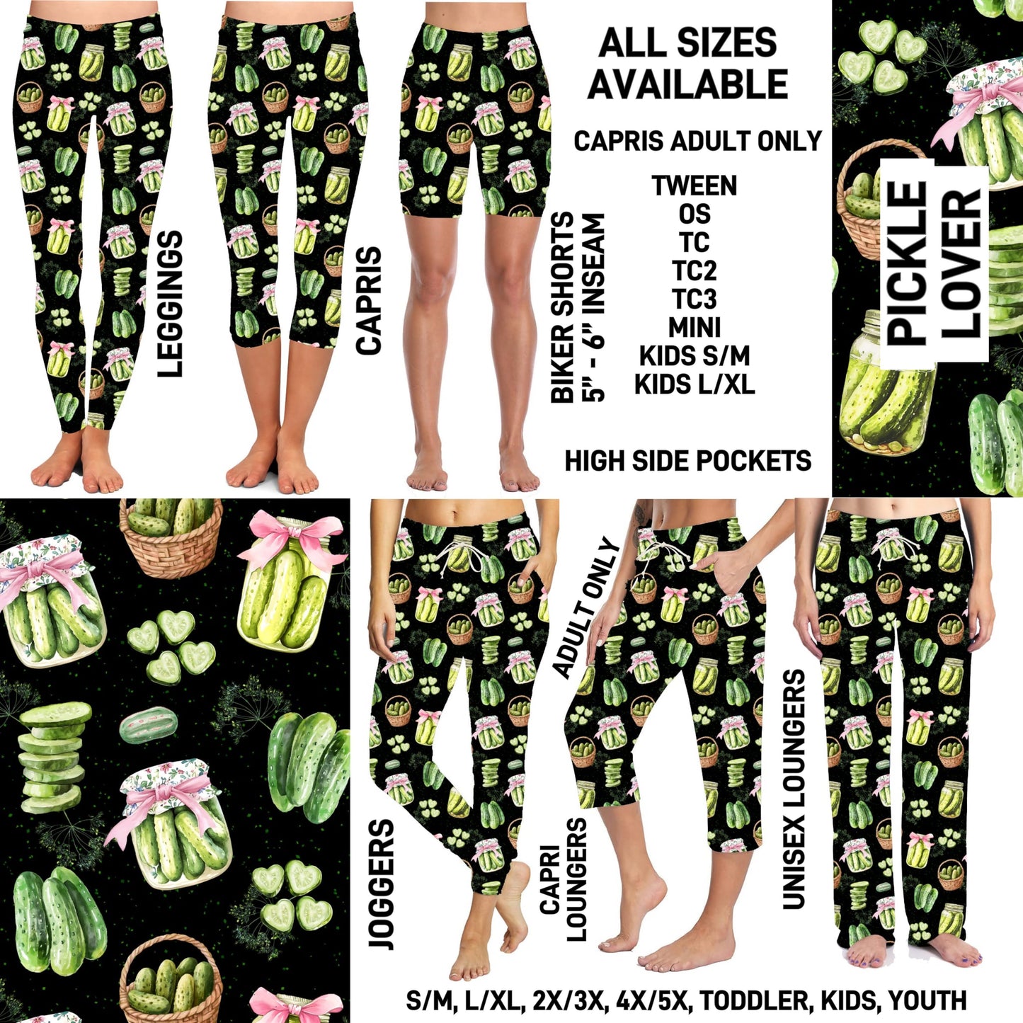 263BT - Pickle Lover Biker/Capris/Leggings with High Side Pockets - Preorder ETA: Late Oct