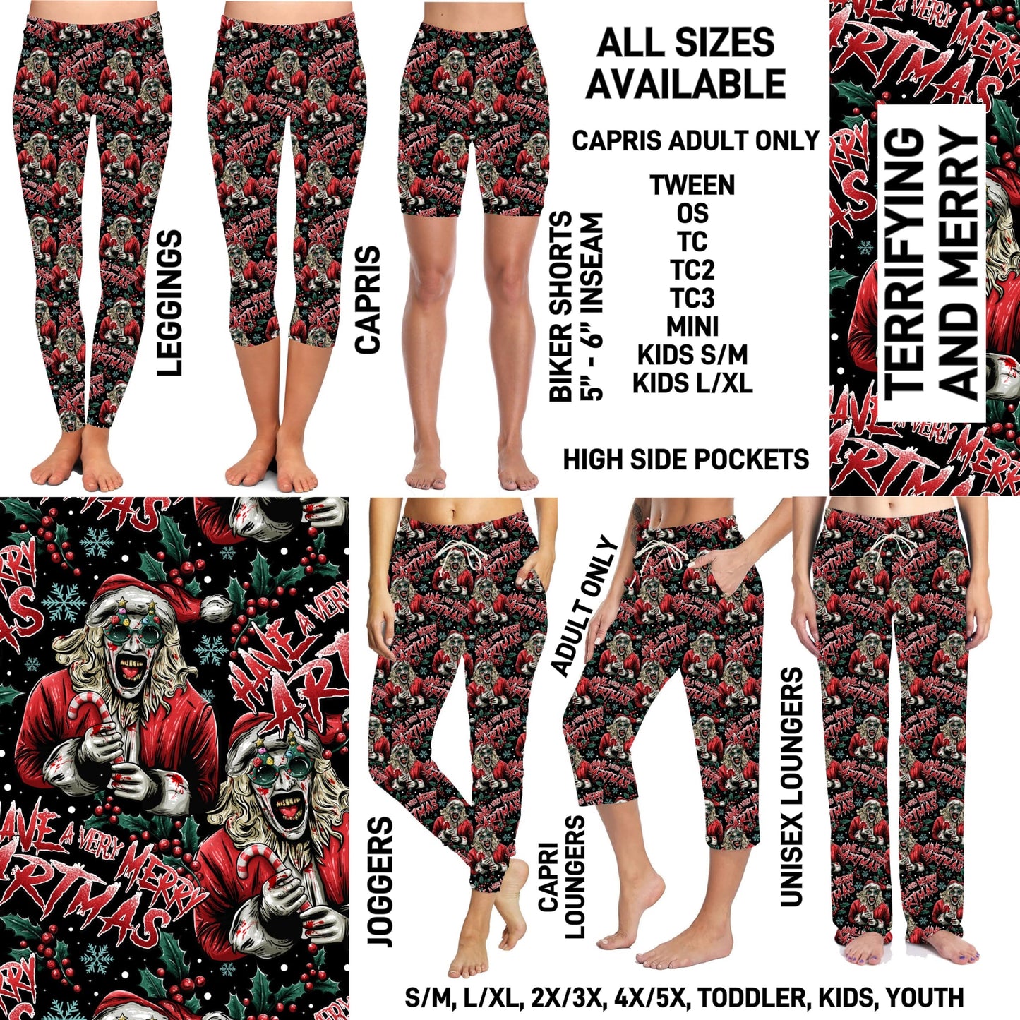 264BT - Terrifying and Merry Biker/Capris/Leggings with High Side Pockets - Preorder ETA: Early Nov