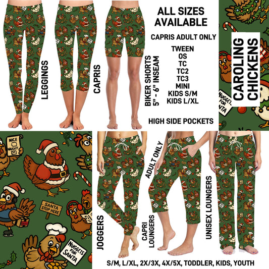 264BT - Caroling Chickens Biker/Capris/Leggings with High Side Pockets - Preorder ETA: Early Nov