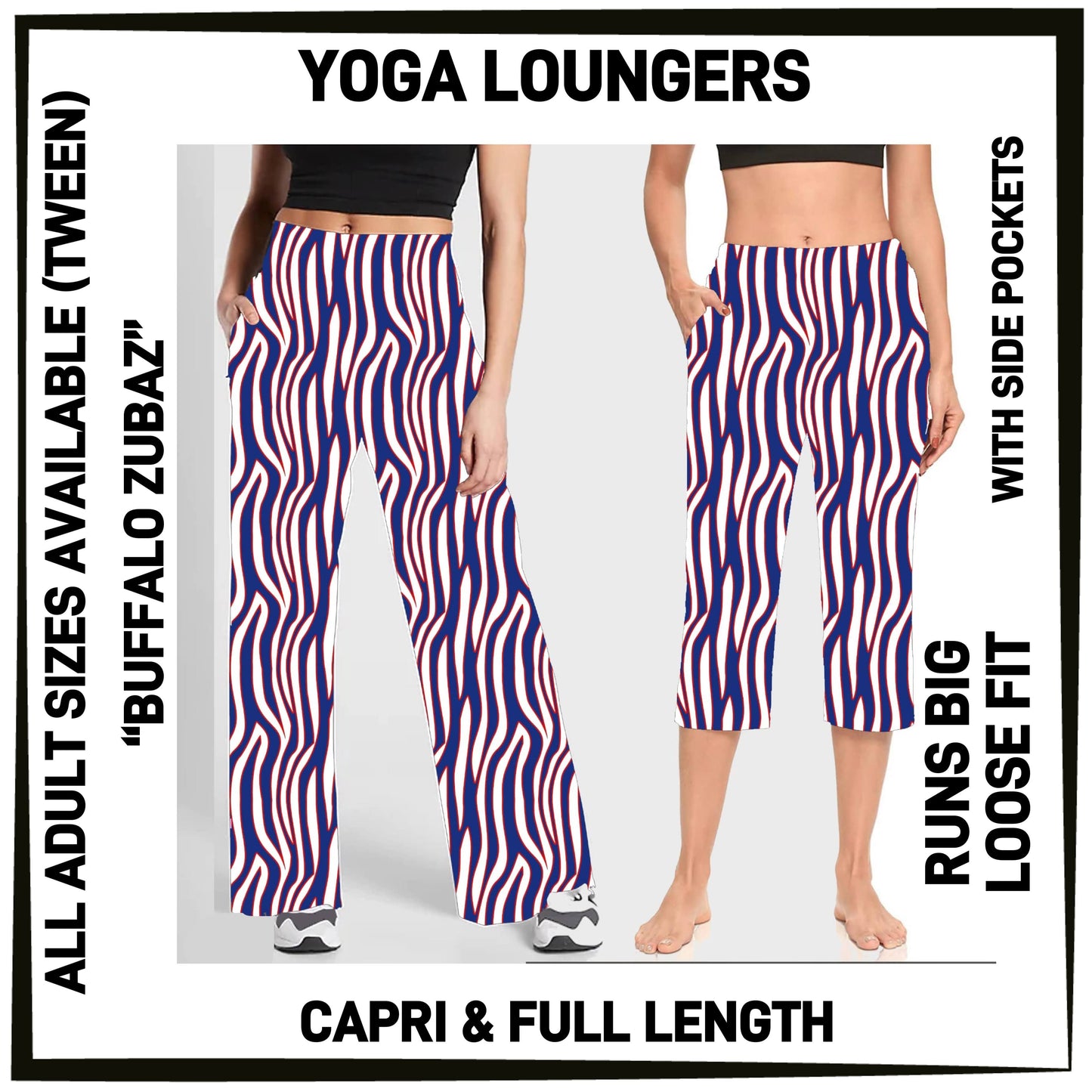 YG7L - Buffalo Zubaz Full/Capri Yoga Loungers with Pockets - Preorder ETA: Early Nov