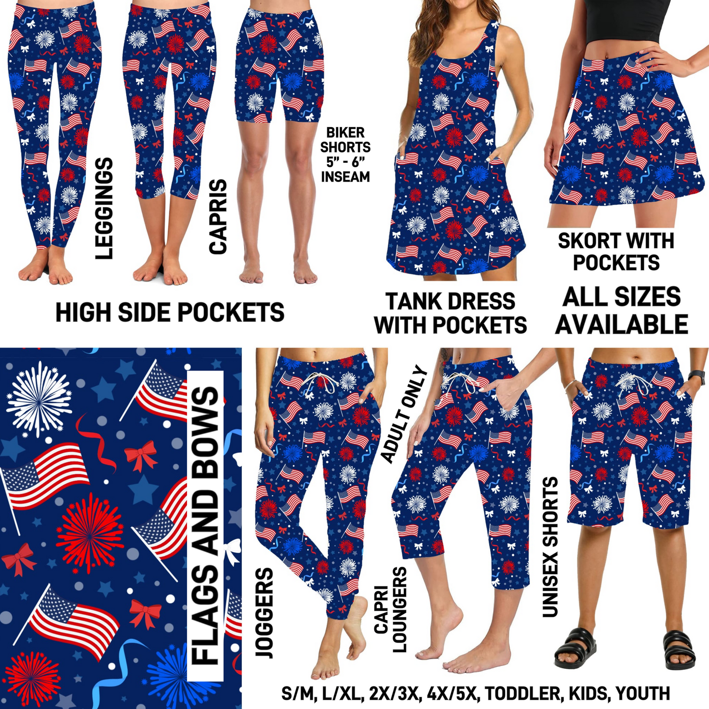 RTS - Flags and Bows Capri with Pockets
