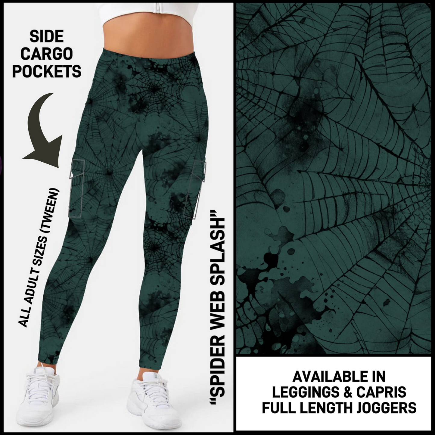 CR2G - Spider Web Splash Capris/Leggings/Unisex Joggers with Cargo Pockets - Preorder Closing 8/23 ETA: Mid-Oct