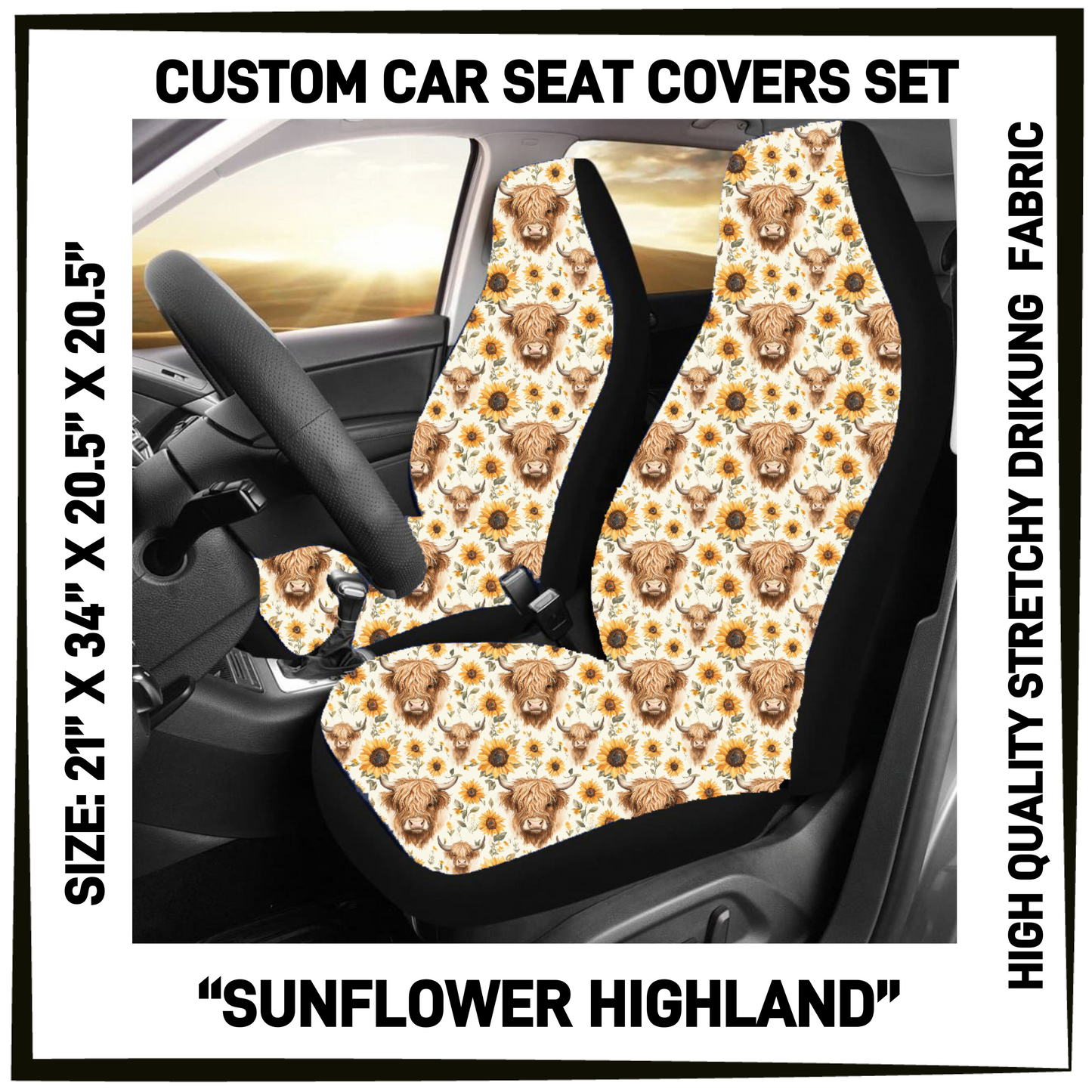 4CAR - Sunflower Highland Car Seat Covers Set of 2 - Preorder Closing 5/12 ETA: Mid-July