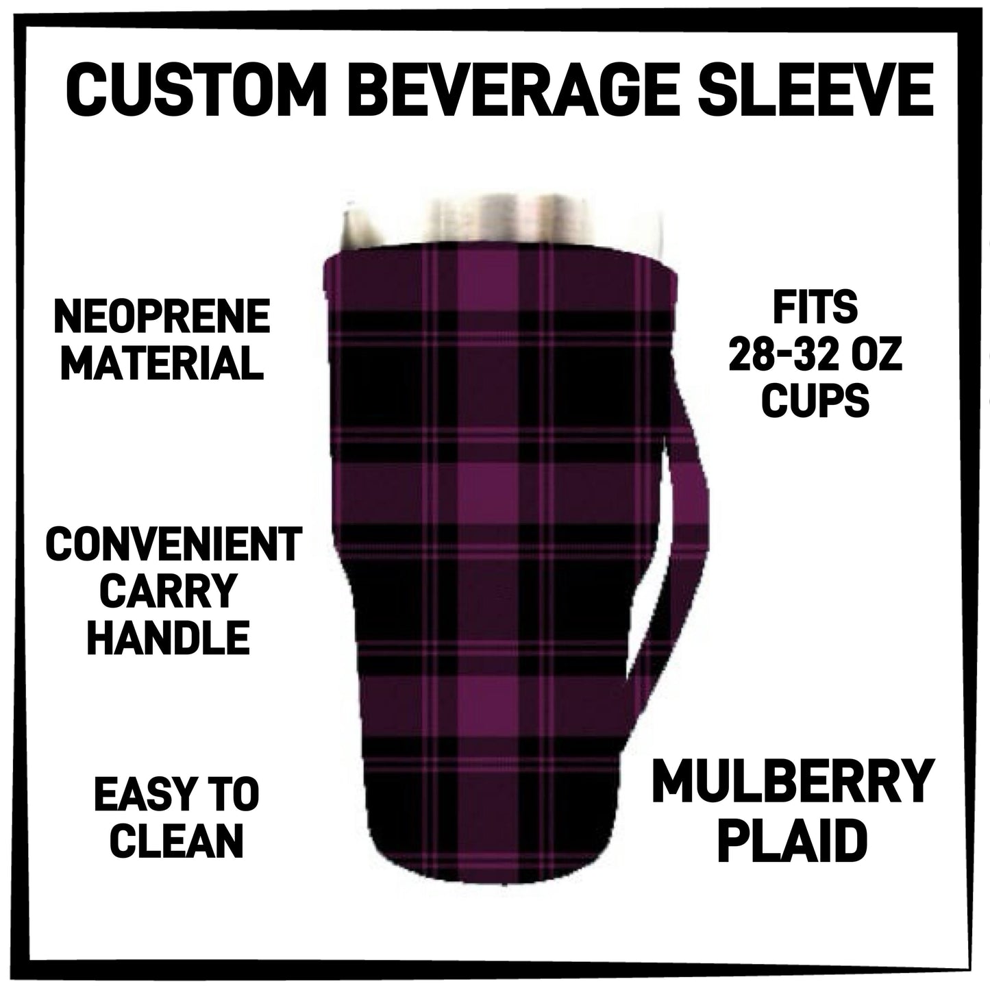 RTS - Mulberry Plaid 28-32oz Beverage Sleeves