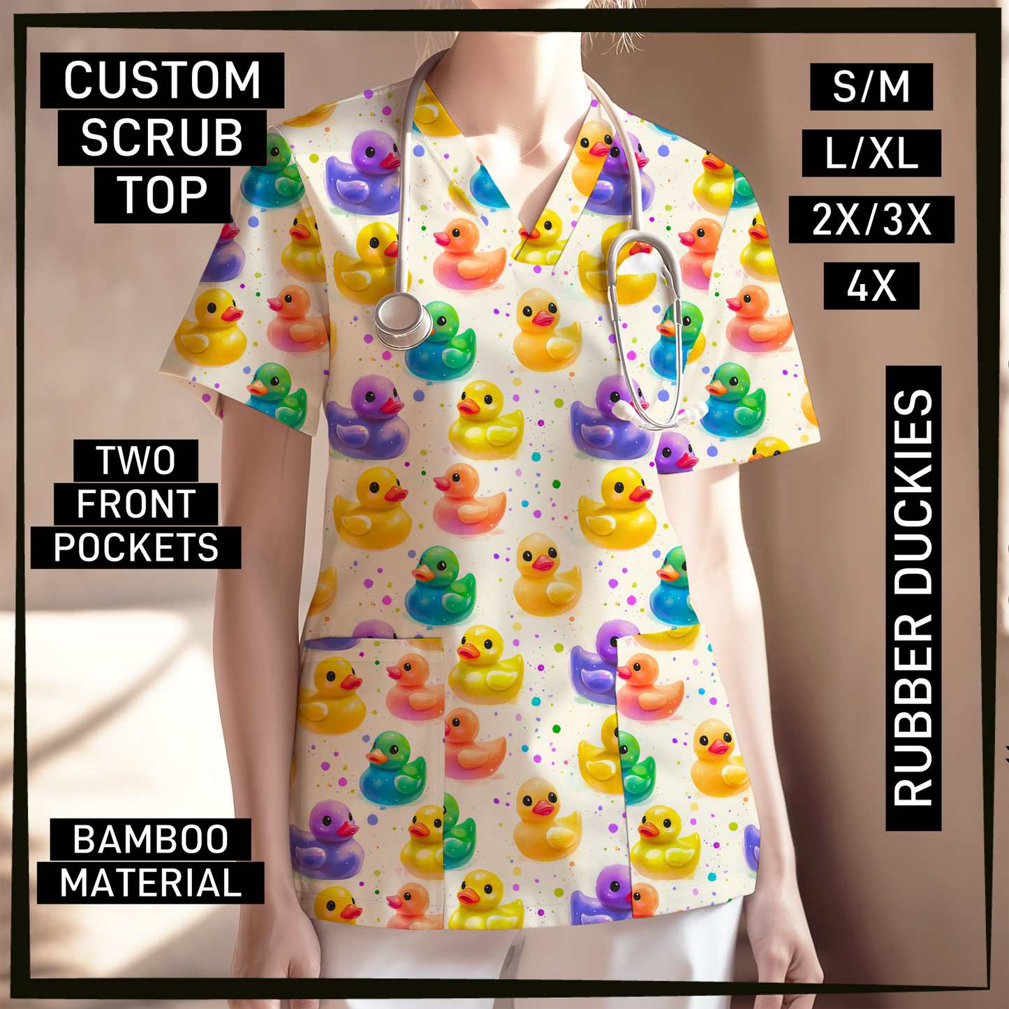 SC0B - Rubber Duckies V-Neck Scrub Top - Preorder Closing 5/26 ETA: Late July