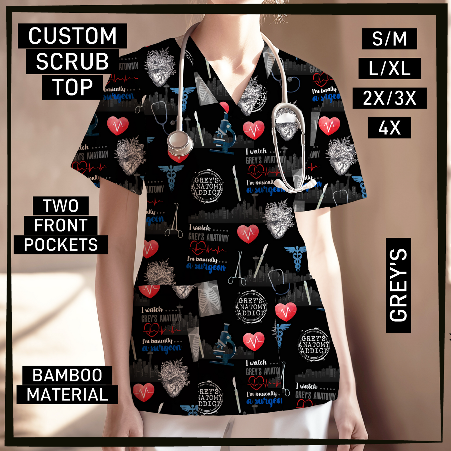 SC0B - Grey's V-Neck Scrub Top - Preorder Closing 5/26 ETA: Late July