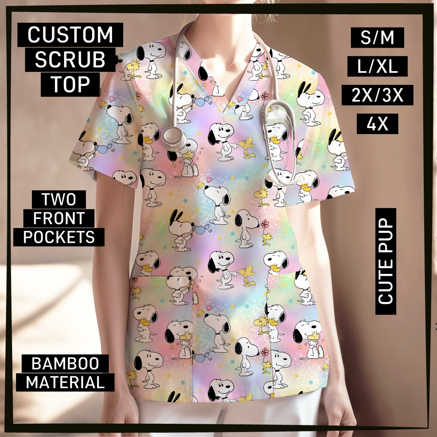 SC0B - Cute Pup V-Neck Scrub Top - Preorder Closing 5/26 ETA: Late July