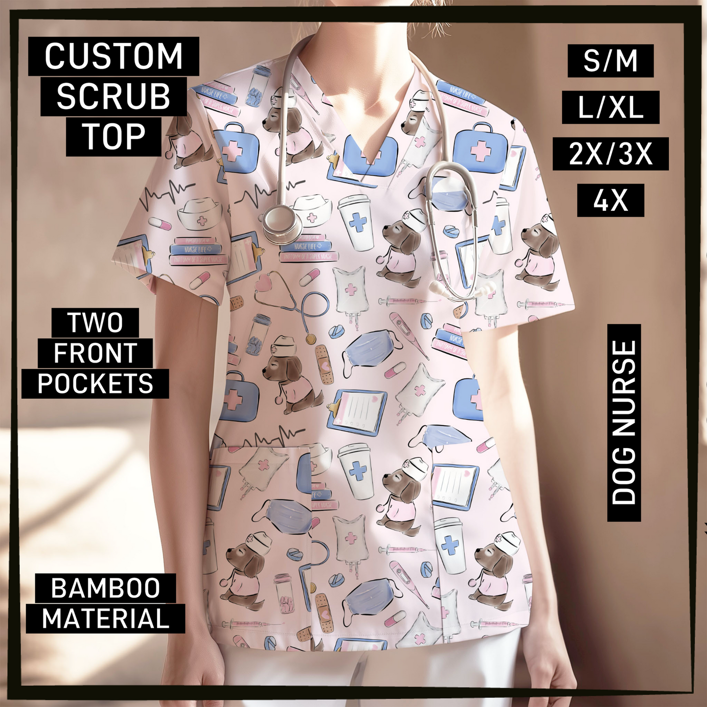 SC0B - Dog Nurse V-Neck Scrub Top - Preorder Closing 5/26 ETA: Late July