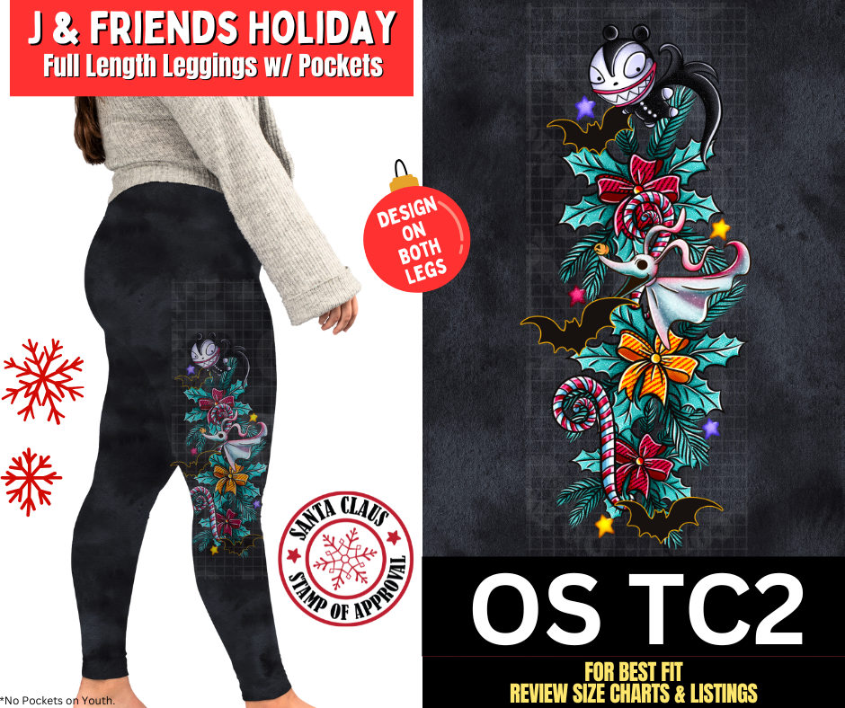 J & Friends Holiday Watercolor Full Length Leggings w/ Side Leg Designs