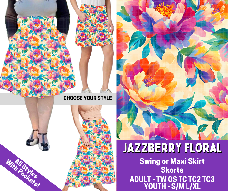 Preorder! Closes 5/27. ETA Aug. Jazzberry Floral Combo Skort/Skirt Lengths