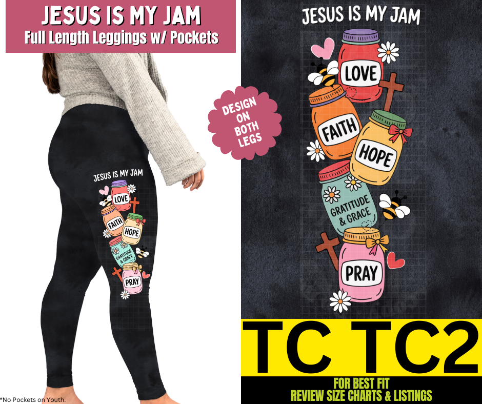 Jesus Is My Jam Watercolor Full Length Leggings w/ Side Leg Designs