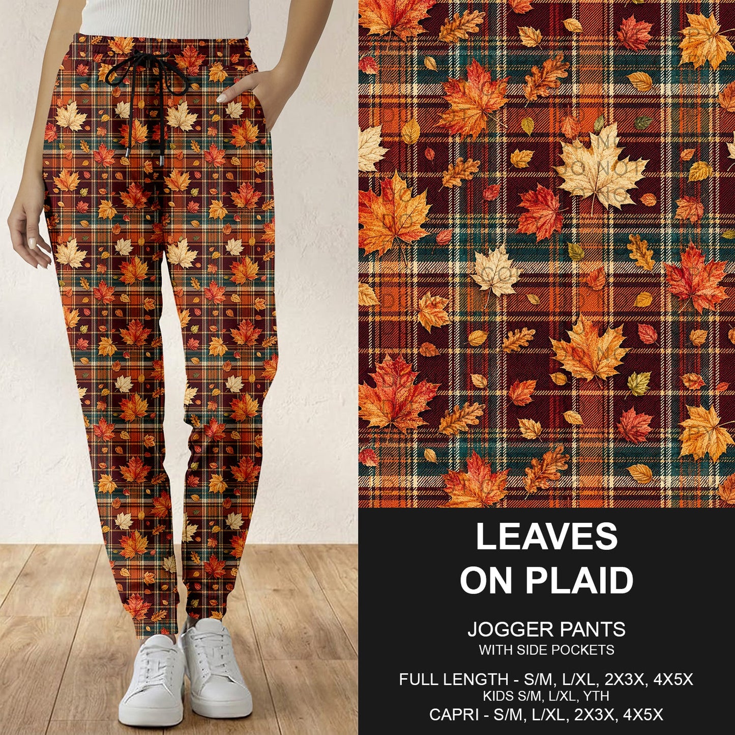B308 - Preorder Leaves on Plaid Joggers (Closes 8/16. ETA: late Oct.)