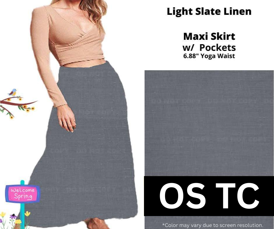 Light Slate Linen Maxi Skirt