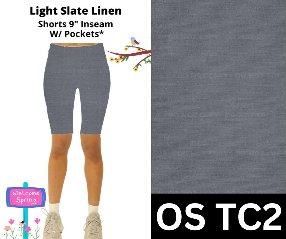 Light Slate Linen 9" Shorts w/ Pockets
