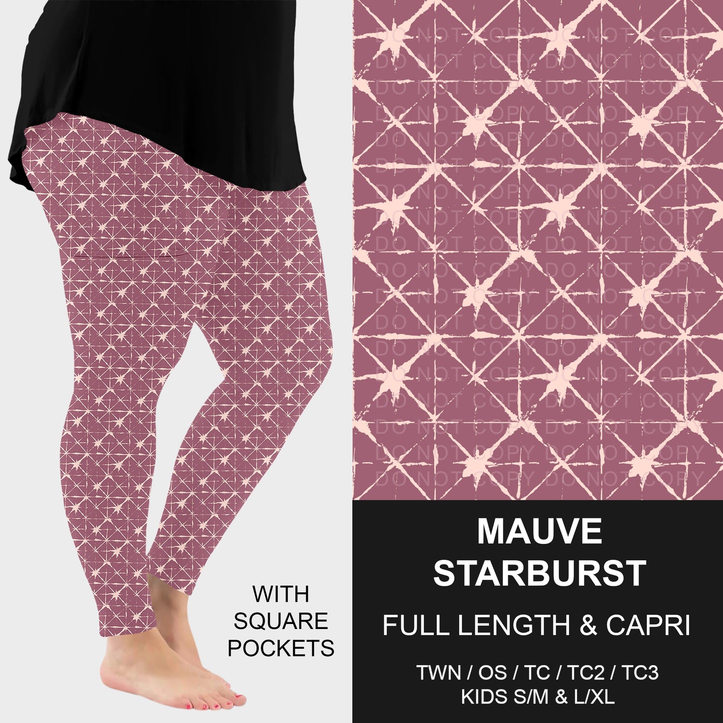B310 - Preorder Mauve Starburst Leggings w/ Pockets (Closes 8/30. ETA: late Oct.)