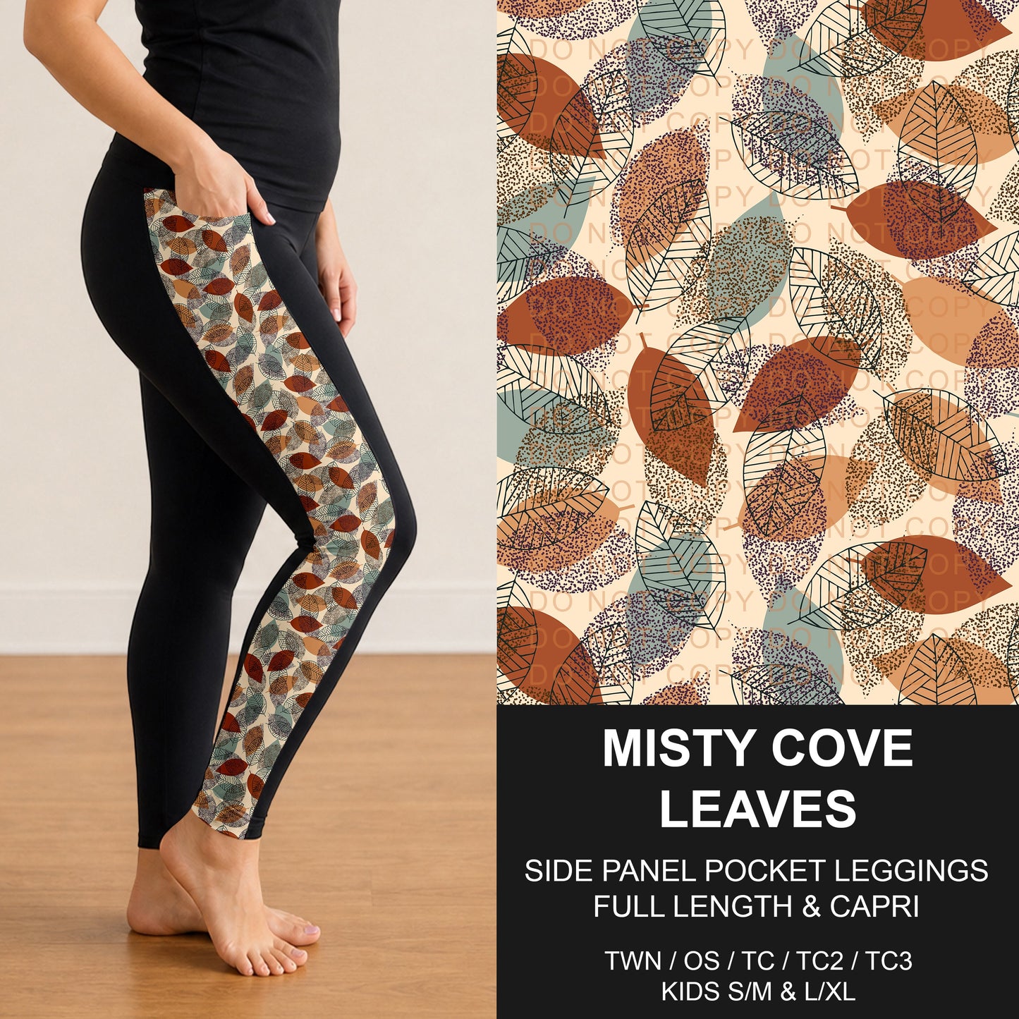 B308 - Preorder Misty Cove Leaves Side Panel Pocket Leggings (Closes 8/16. ETA: late Oct.)