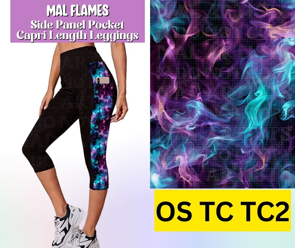 Mal Flames Side Panel Pocket Capri Length Leggings
